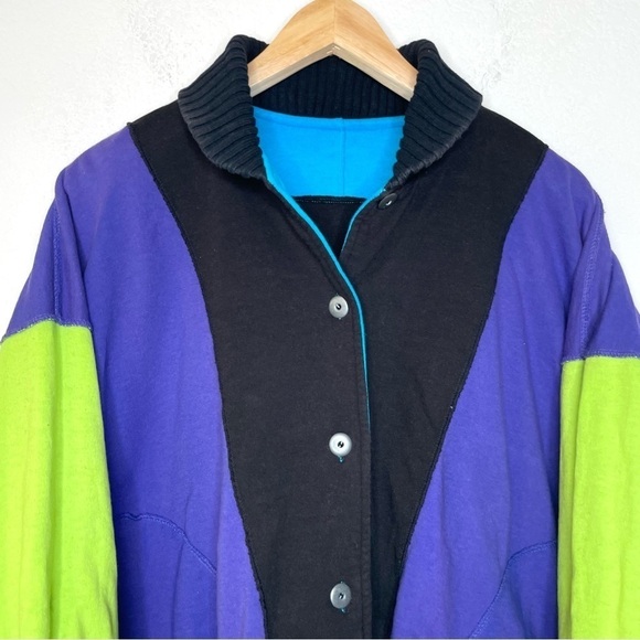 VTG 80’s 90’s color block reversible bomber jacket medium - Picture 6 of 16